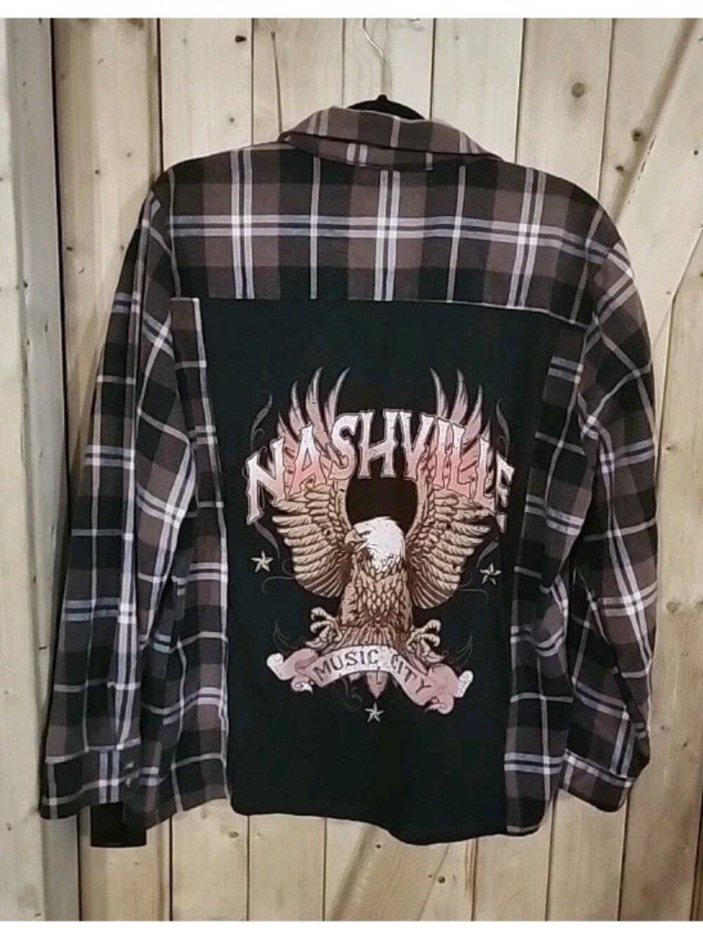 Altar'd State Women Med Brown Black Plaid Flannel Shirt Nashville Back Panel